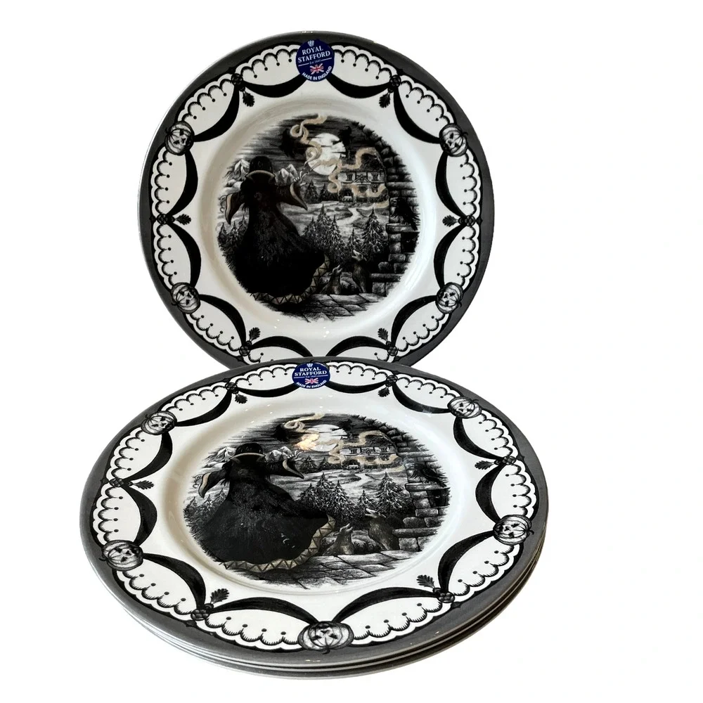 Royal Stafford Halloween Wicked Witch Salad Plates 8.5in Porcelain Set of 2 New